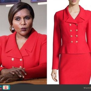 St. John red tweed skirt suit